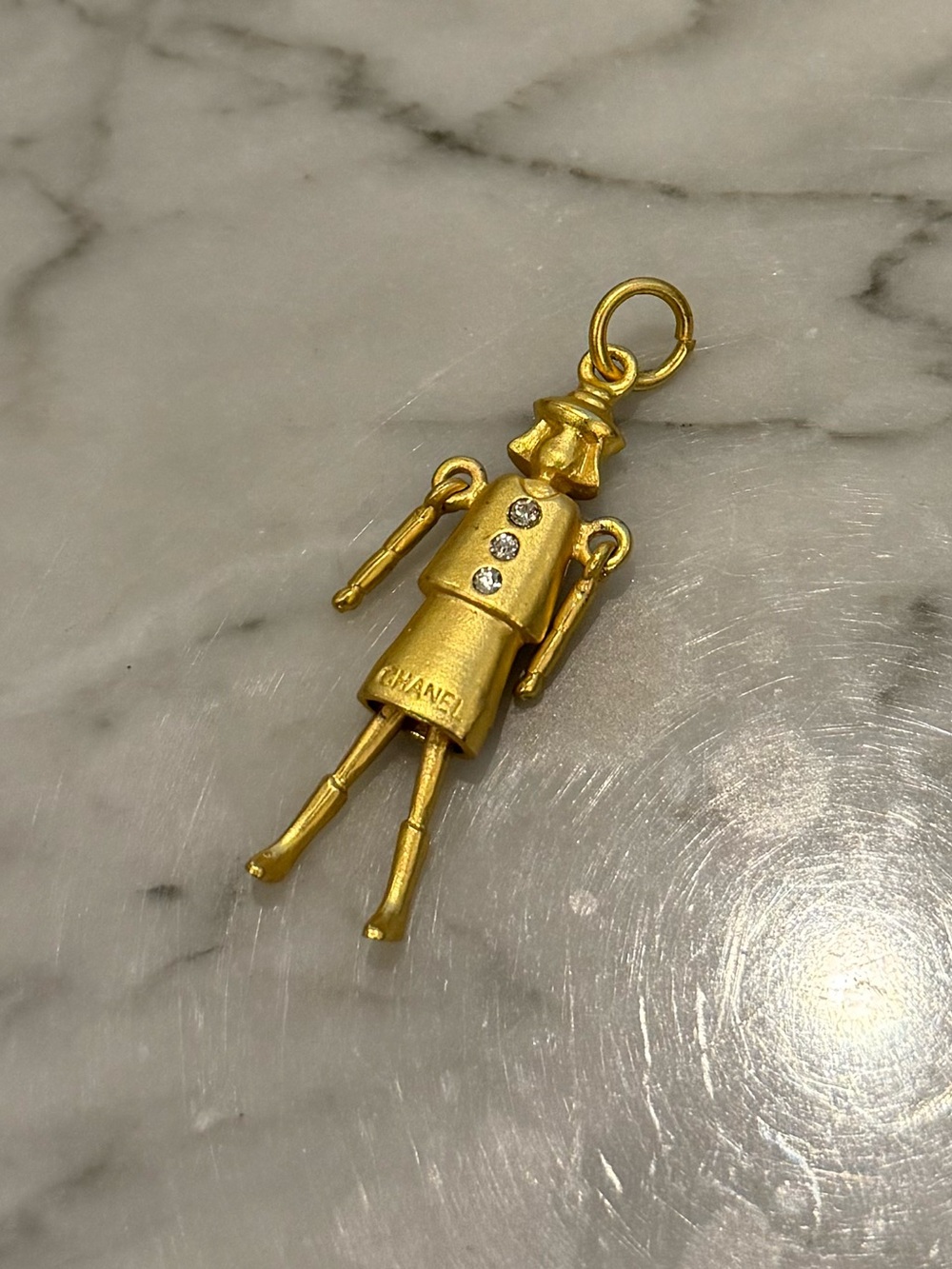 CHANE Vintage Gold-Tone Robot Doll Charm Pendant with Crystal Details